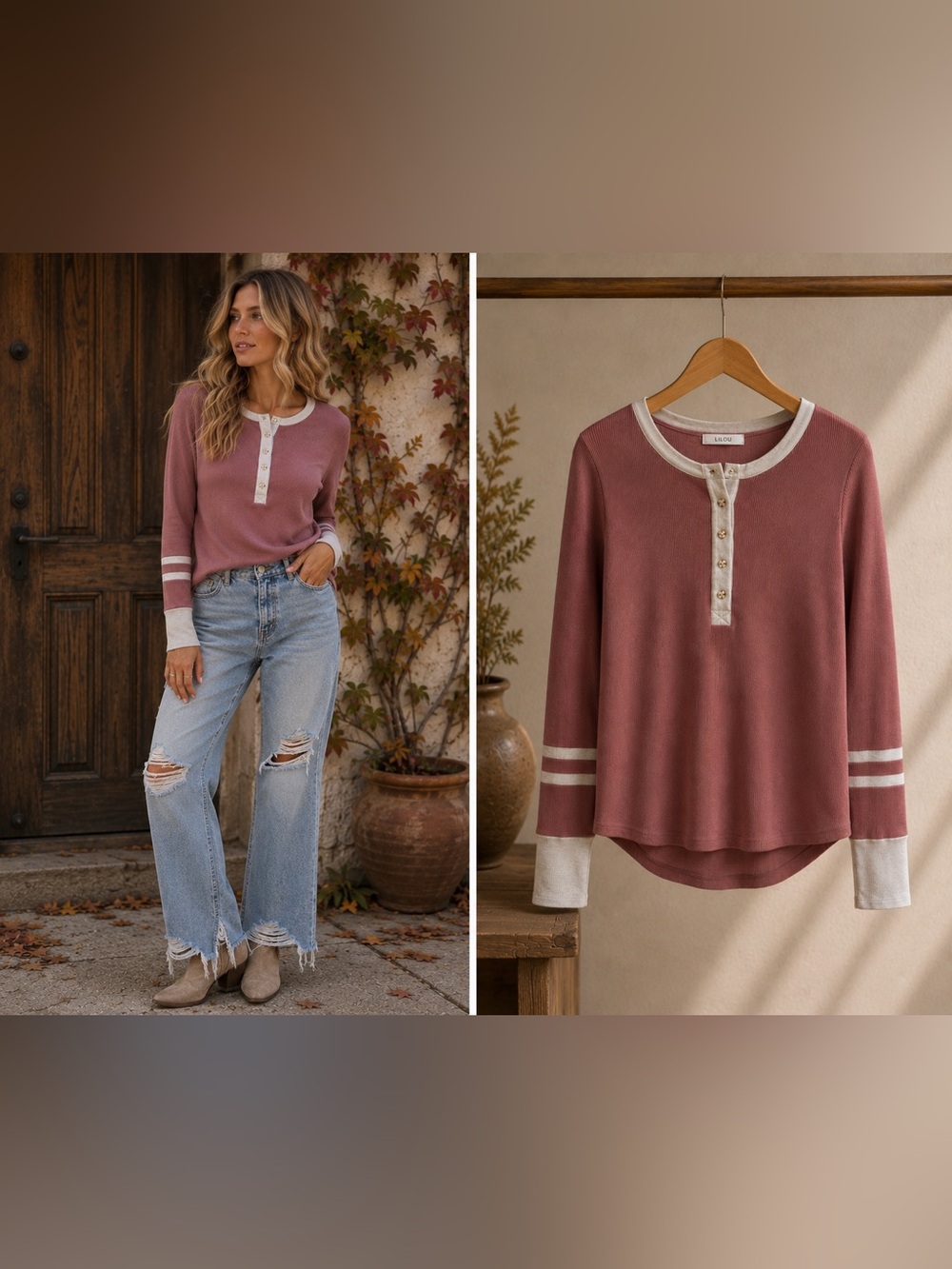 Faherty Mikki Organic Cotton Cashmere Henley Sweater NWT Size L